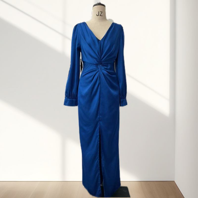 Glänzendes, fließendes, einfarbiges, bodenlanges Kleid für Damen