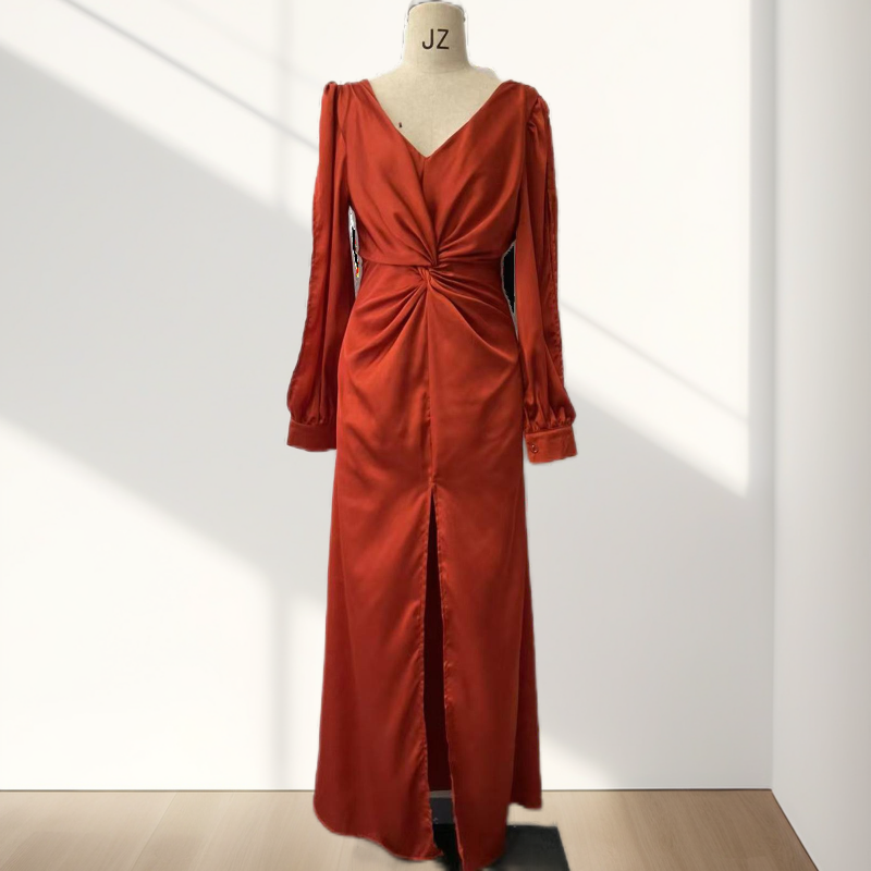 Glänzendes, fließendes, einfarbiges, bodenlanges Kleid für Damen