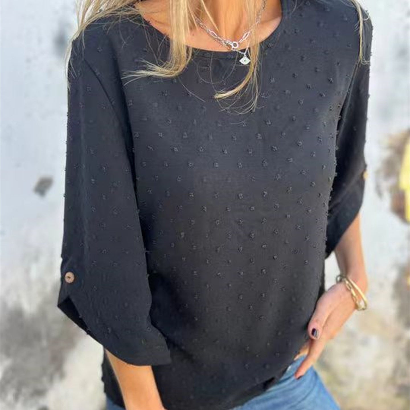 🔥Begrenzte Zeit - 50 % RABATT🔥Lässiges Jacquard-Oberteil mit Rundhalsausschnitt für Damen