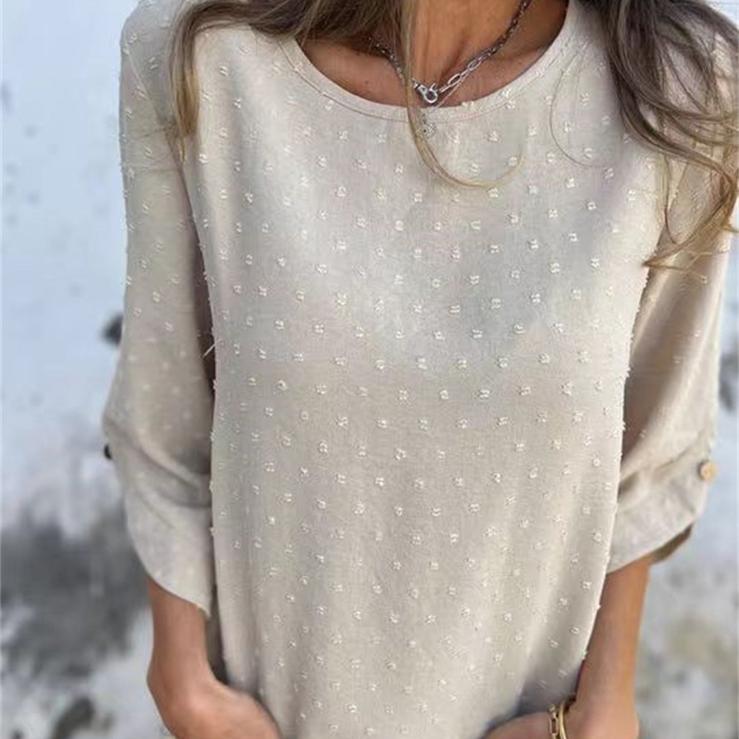 🔥Begrenzte Zeit - 50 % RABATT🔥Lässiges Jacquard-Oberteil mit Rundhalsausschnitt für Damen