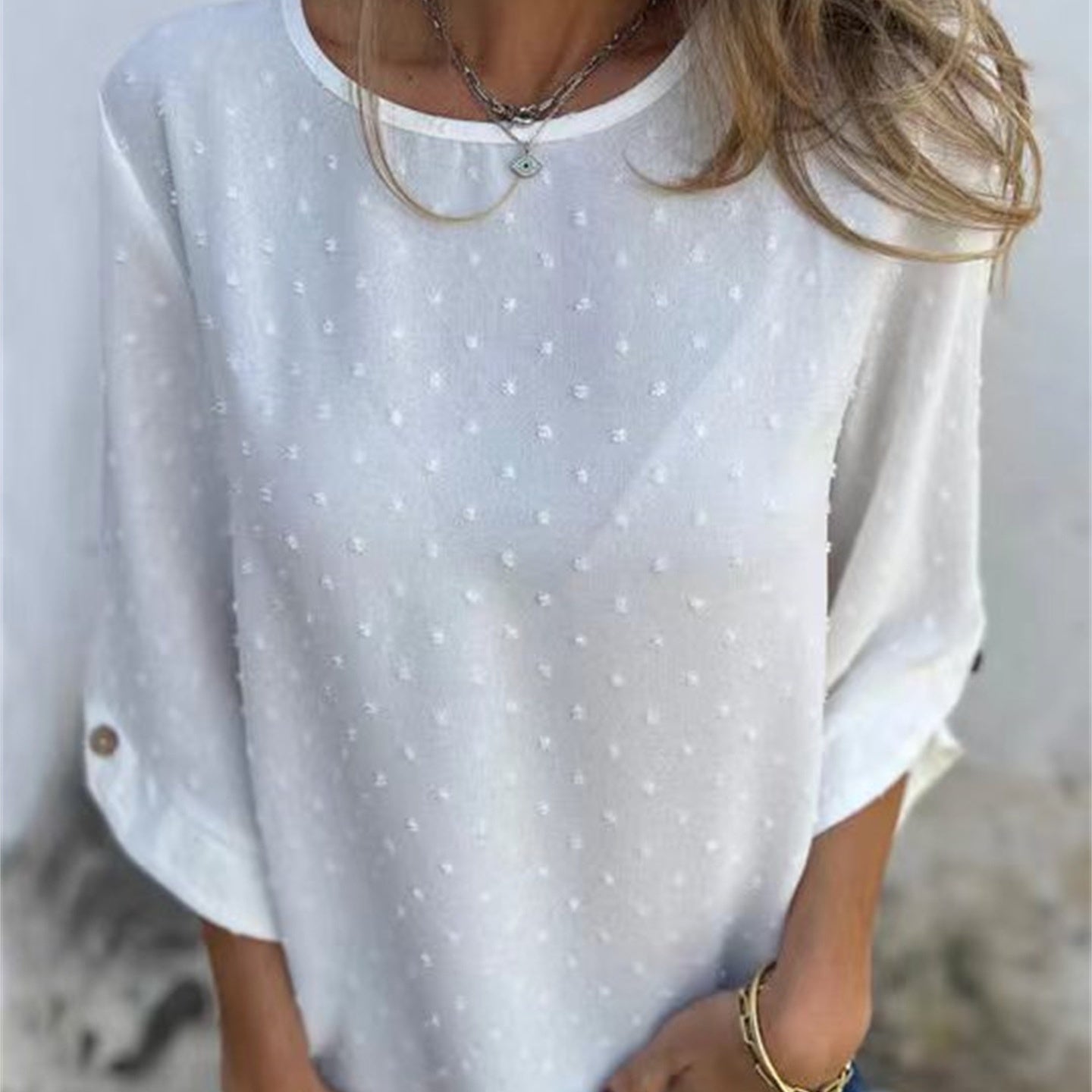 🔥Begrenzte Zeit - 50 % RABATT🔥Lässiges Jacquard-Oberteil mit Rundhalsausschnitt für Damen