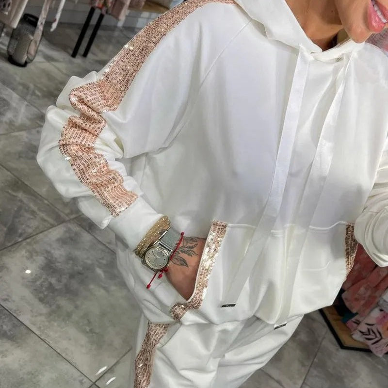 50% Rabatt🔥2-teiliges Set aus Oberteilen und Hosen mit Kapuze und Kordelzug für Damen