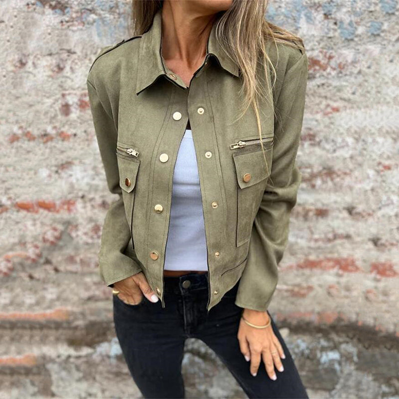 Funktionsjacke aus Wildlederimitat mit Knopfleiste für Damen
