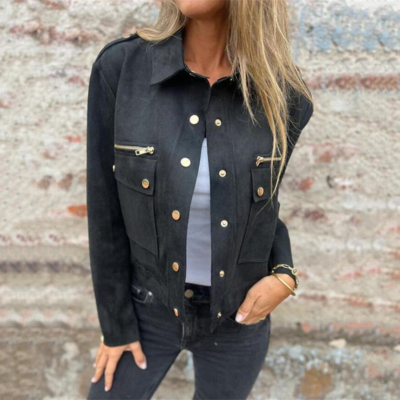 Funktionsjacke aus Wildlederimitat mit Knopfleiste für Damen