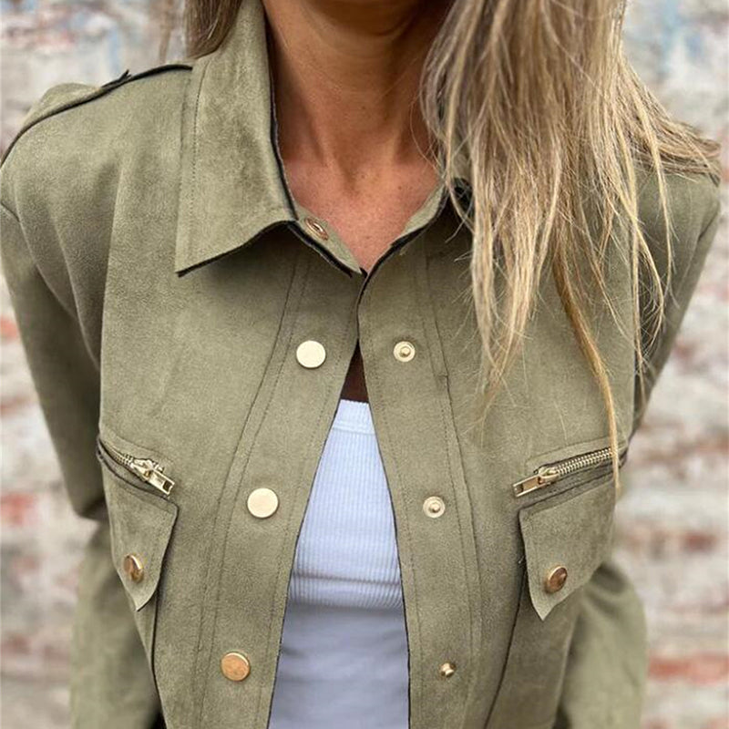 Funktionsjacke aus Wildlederimitat mit Knopfleiste für Damen