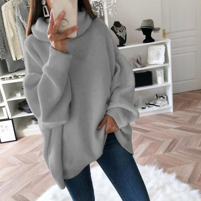 Übergroßer Rollkragenpullover aus einfarbigem Strick für Damen