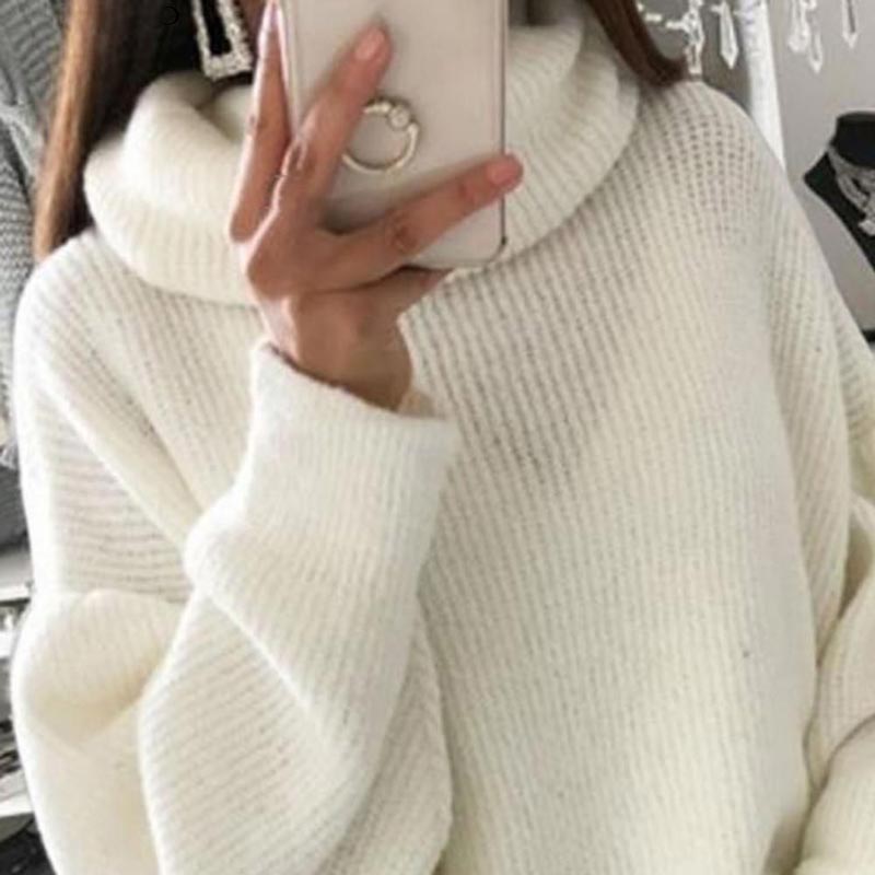 Übergroßer Rollkragenpullover aus einfarbigem Strick für Damen