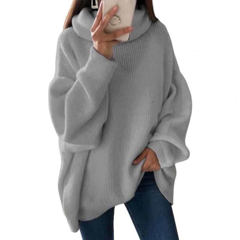 Übergroßer Rollkragenpullover aus einfarbigem Strick für Damen