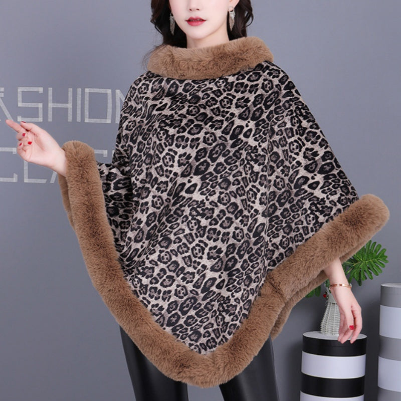 Women's Trendy Leopard Print Warm Cape Jacket