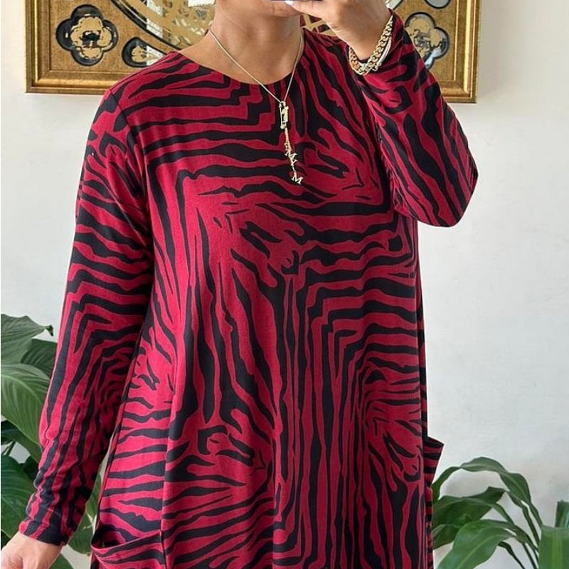 🎅Weihnachts-Specials🎁Damen Casual Fashion Zebramuster Kleid mit Taschen