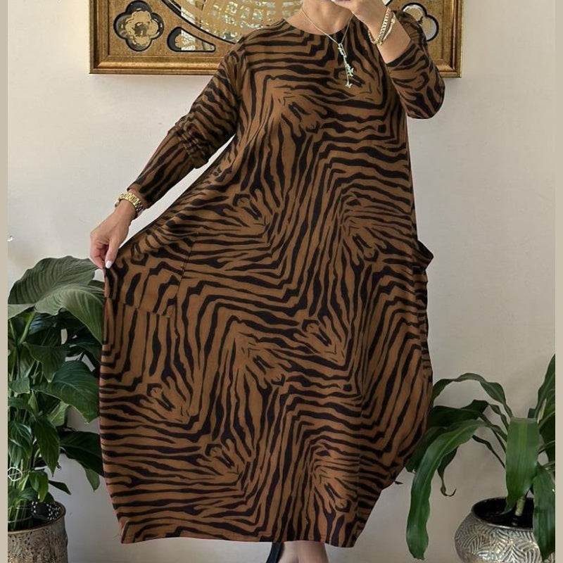 🎅Weihnachts-Specials🎁Damen Casual Fashion Zebramuster Kleid mit Taschen