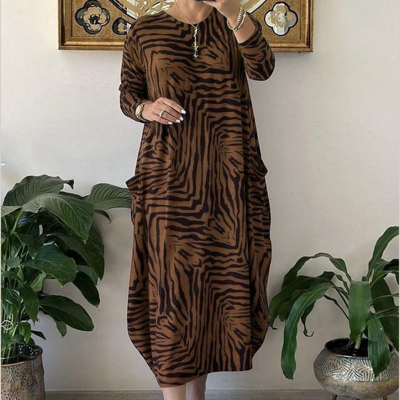 🎅Weihnachts-Specials🎁Damen Casual Fashion Zebramuster Kleid mit Taschen
