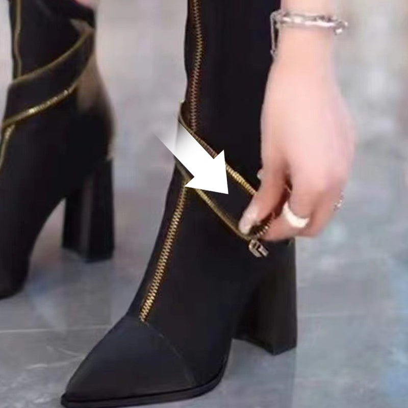 ✨40% Rabatt auf neue Produkte✨ Kniehohe Stiefel mit spitzer Zehenpartie und klobigem Absatz🌸