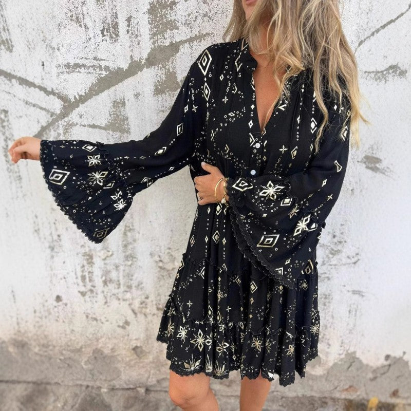🔥Winter Heißer Verkauf 40% RABATT🔥Damenkleid mit V-Ausschnitt und Print
