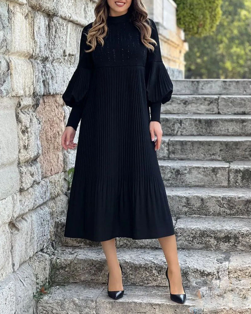 50 % Rabatt🔥Elegantes Kleid mit Laternenärmeln in Volltonfarbe