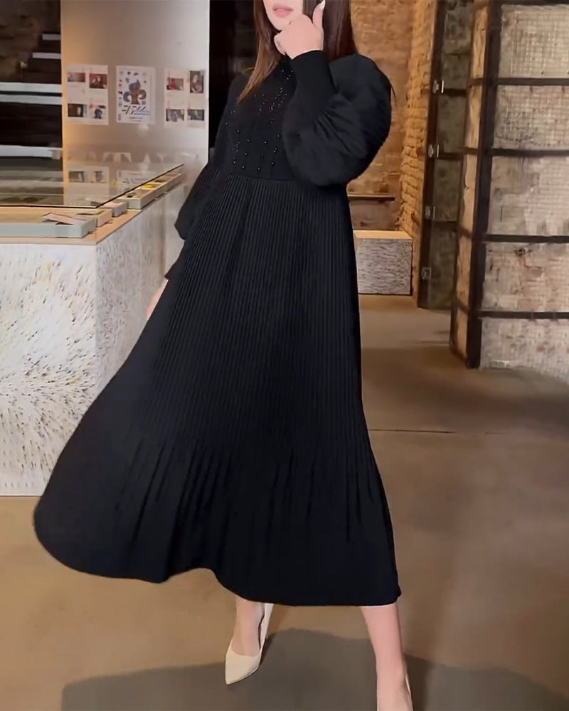 50 % Rabatt🔥Elegantes Kleid mit Laternenärmeln in Volltonfarbe