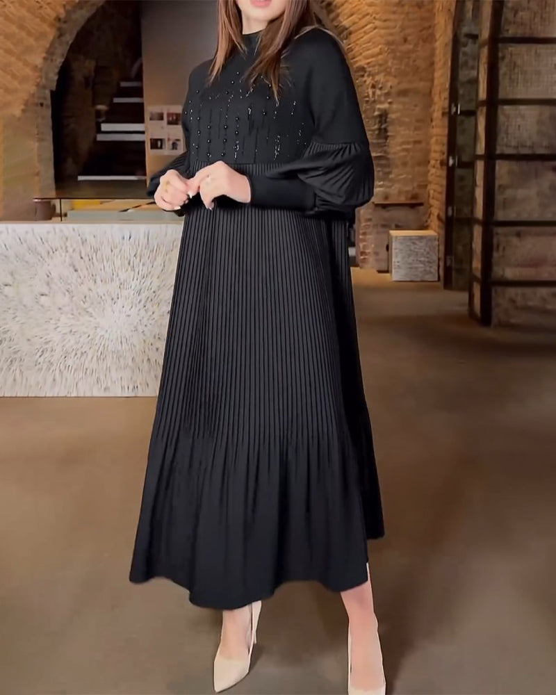 50 % Rabatt🔥Elegantes Kleid mit Laternenärmeln in Volltonfarbe