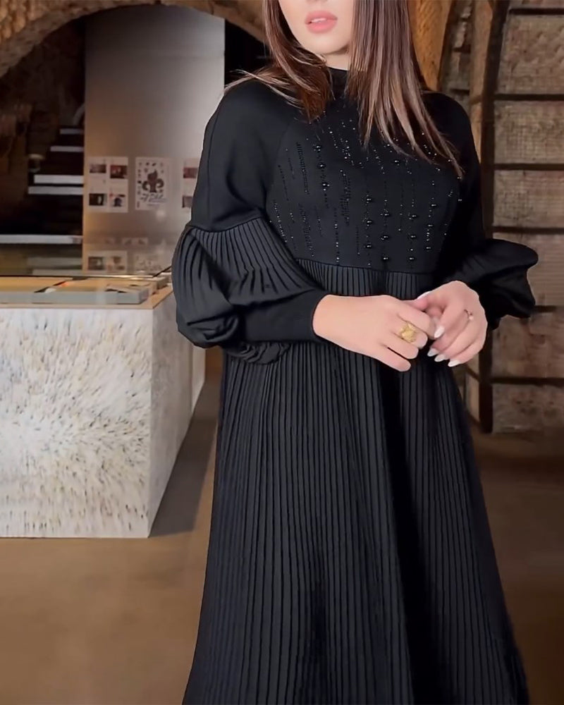 50 % Rabatt🔥Elegantes Kleid mit Laternenärmeln in Volltonfarbe