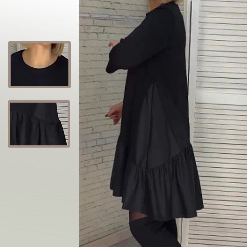 🔥50% Rabatt heute ✨Locker plissiertes elegantes schwarzes Kleid mit siebenzackigen Ärmeln