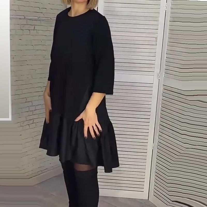 🔥50% Rabatt heute ✨Locker plissiertes elegantes schwarzes Kleid mit siebenzackigen Ärmeln