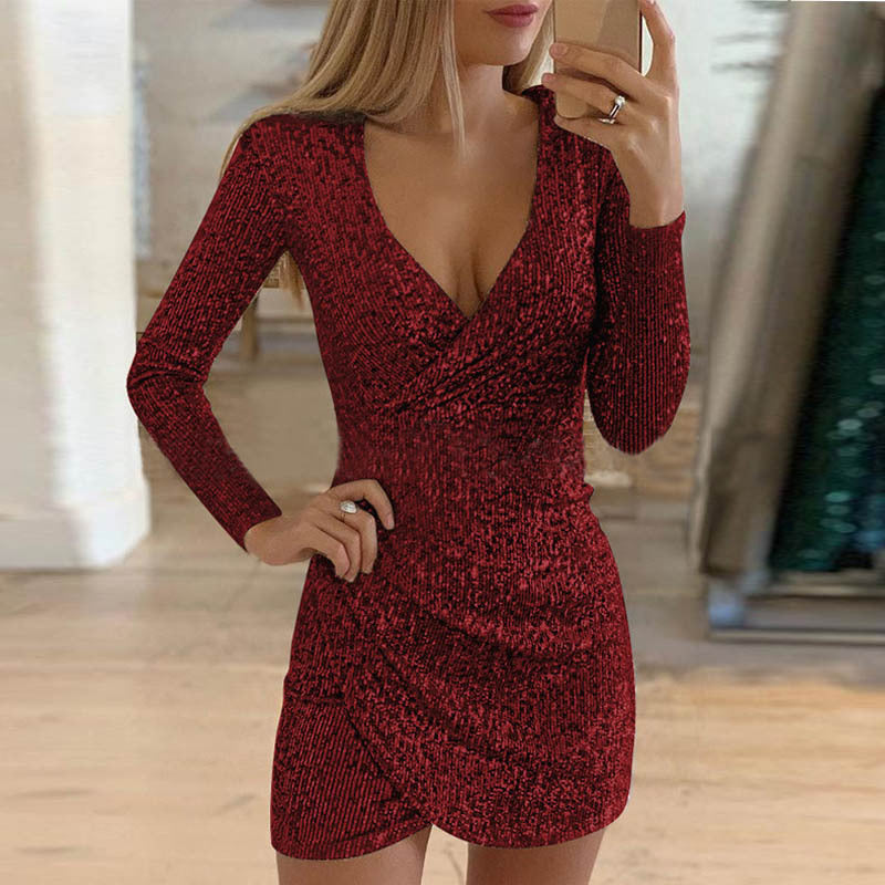 ✨✨litzerndes Pailletten-Bodycon-Kleid mit V-Ausschnitt für Damen✨✨