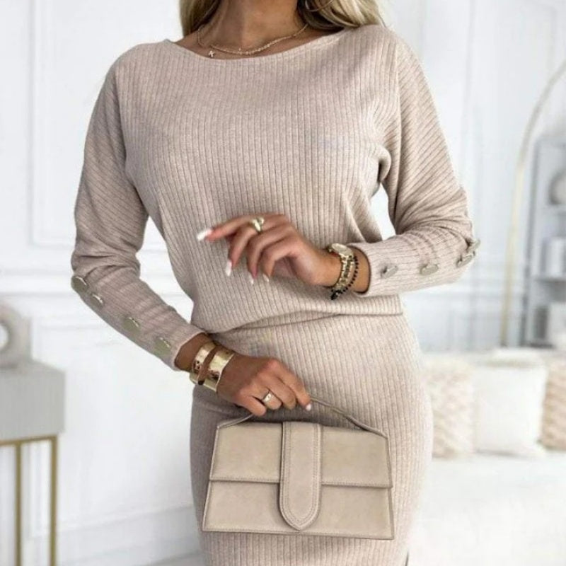 Women’s Ribbed Knit Top & Skirt Two-Piece Set