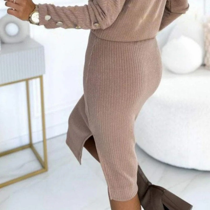 Women’s Ribbed Knit Top & Skirt Two-Piece Set