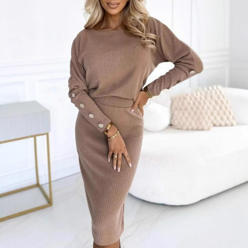 Women’s Ribbed Knit Top & Skirt Two-Piece Set