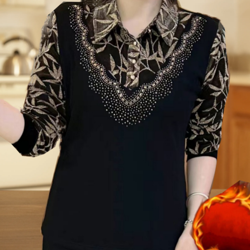 Elegant Warm Thickened Lapel Floral Top