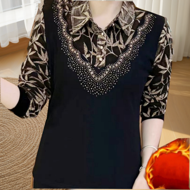 Elegant Warm Thickened Lapel Floral Top