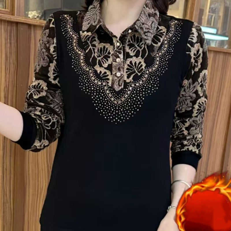 Elegant Warm Thickened Lapel Floral Top