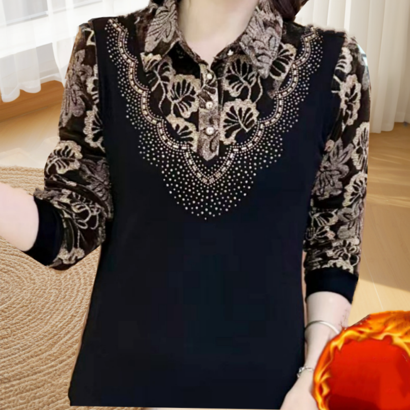Elegant Warm Thickened Lapel Floral Top
