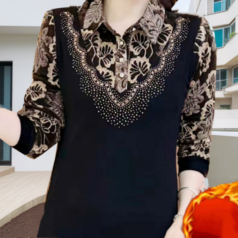 Elegant Warm Thickened Lapel Floral Top