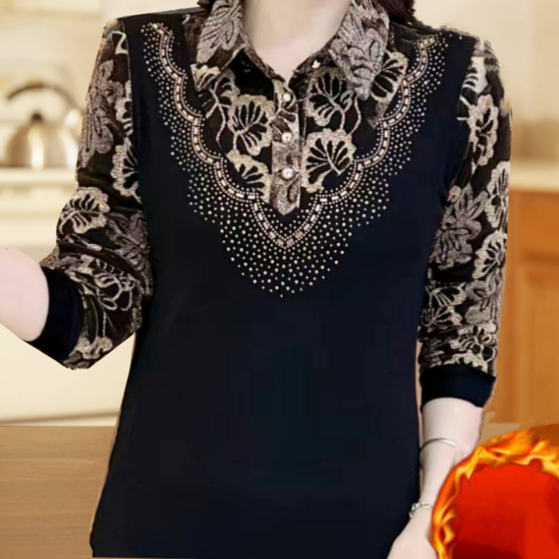 Elegant Warm Thickened Lapel Floral Top