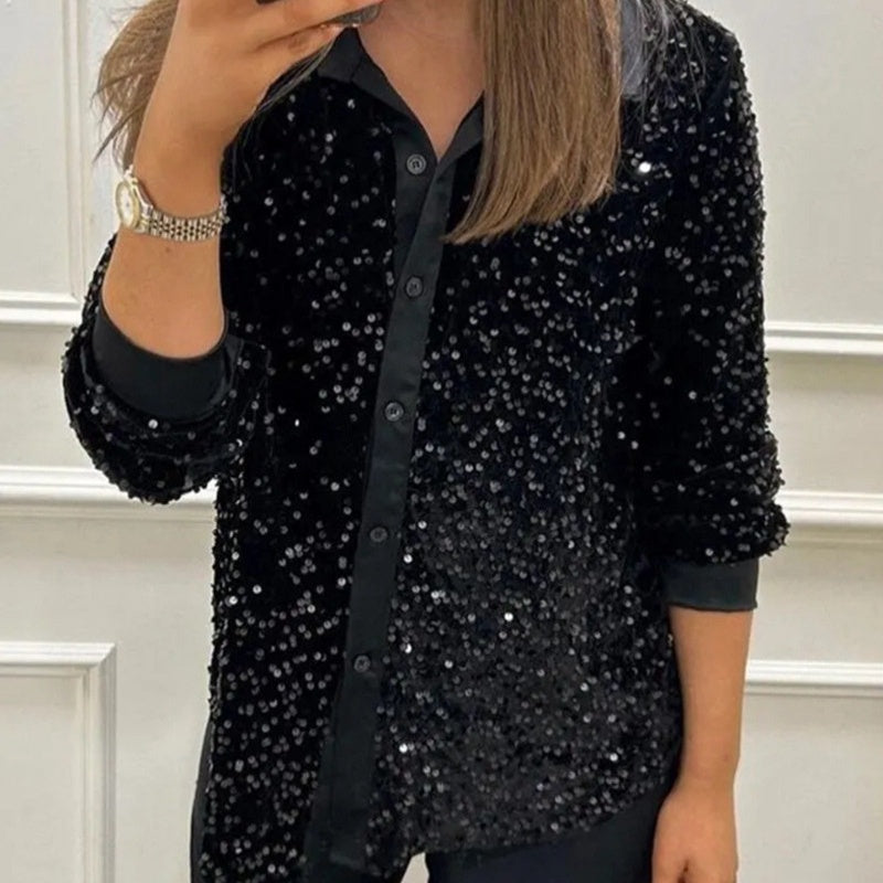 🌹Glitzerndes Partyhemd mit Revers für Frauen