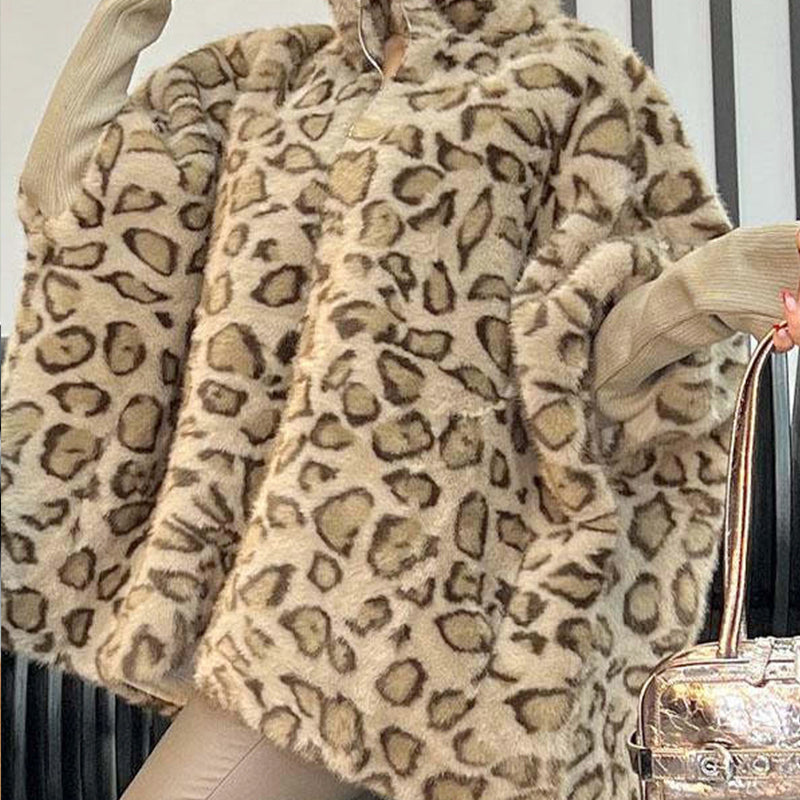 🎅Weihnachtsverkauf - 58% RABATT🎄Damen-Kunstpelzjacke mit Leopardenmuster