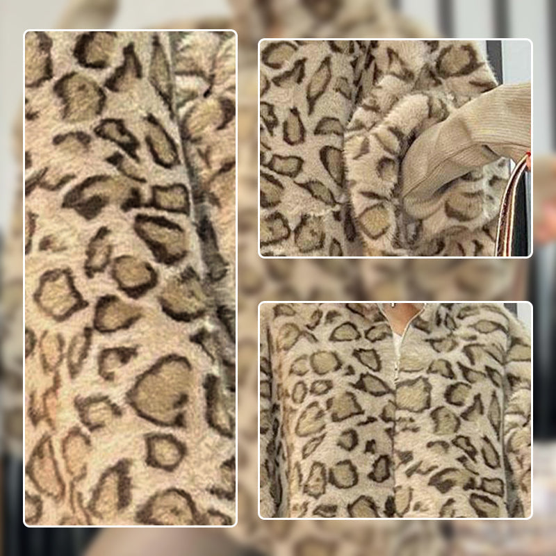 🎅Weihnachtsverkauf - 58% RABATT🎄Damen-Kunstpelzjacke mit Leopardenmuster