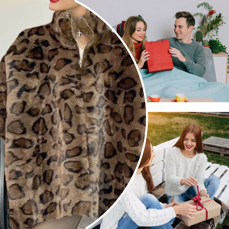 🎅Weihnachtsverkauf - 58% RABATT🎄Damen-Kunstpelzjacke mit Leopardenmuster