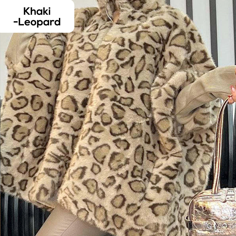 🎅Weihnachtsverkauf - 58% RABATT🎄Damen-Kunstpelzjacke mit Leopardenmuster