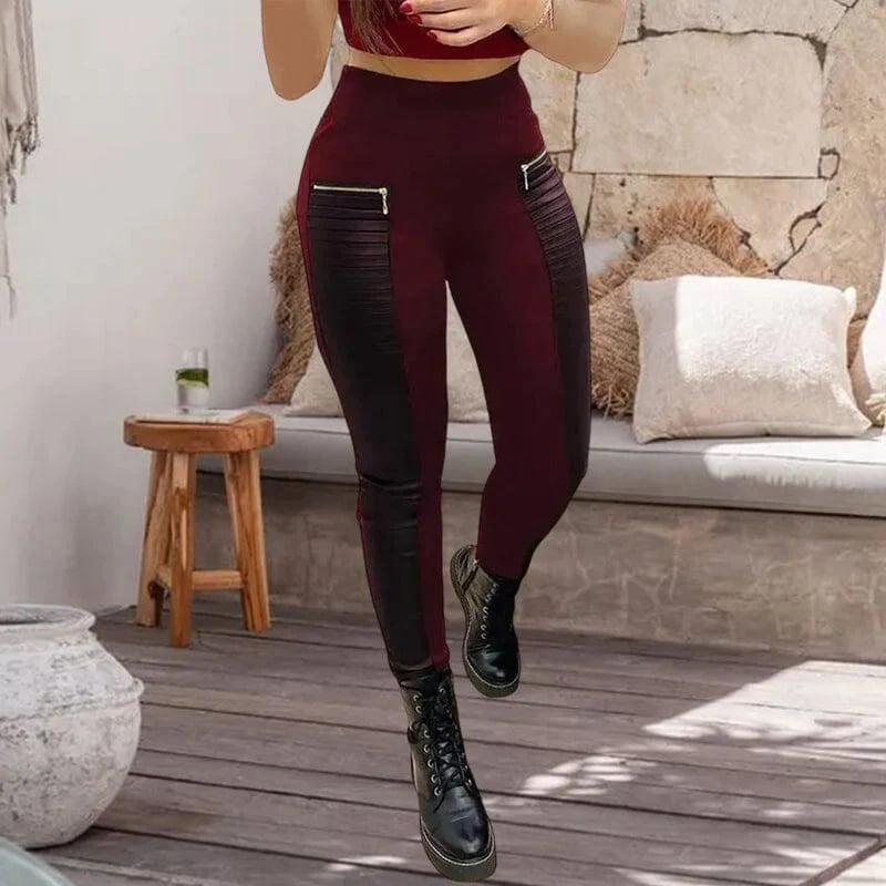 💖Kunstlederhose mit kontrastierendem Besatz und Reißverschluss👖