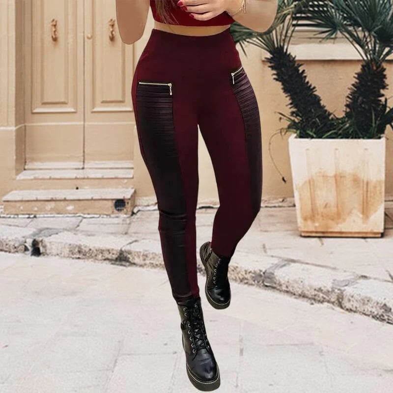 💖Kunstlederhose mit kontrastierendem Besatz und Reißverschluss👖