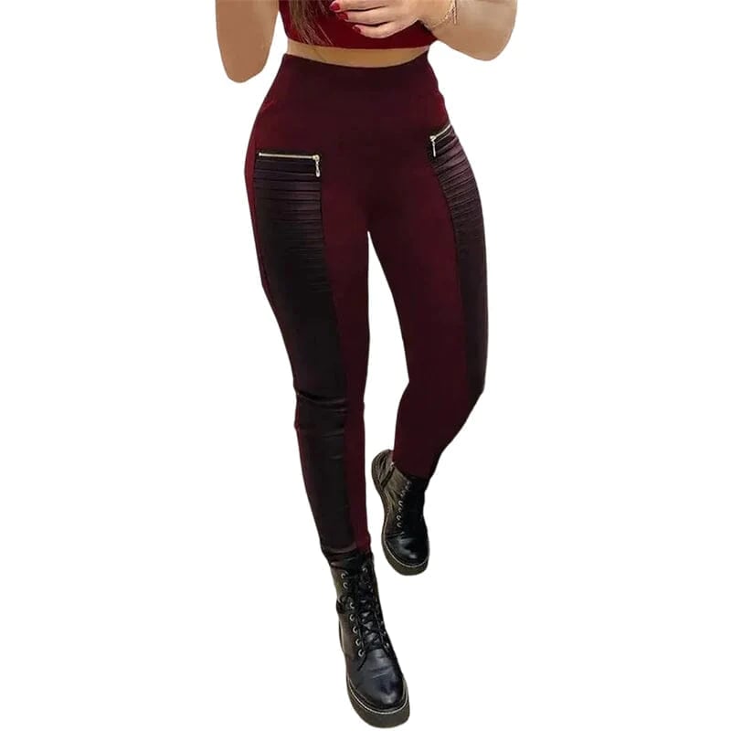 💖Kunstlederhose mit kontrastierendem Besatz und Reißverschluss👖