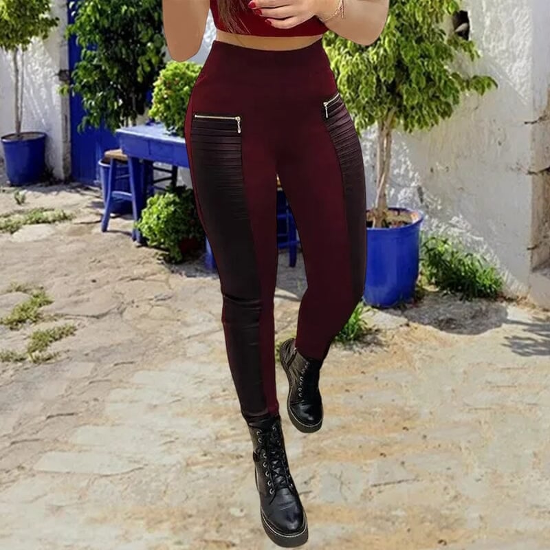 💖Kunstlederhose mit kontrastierendem Besatz und Reißverschluss👖
