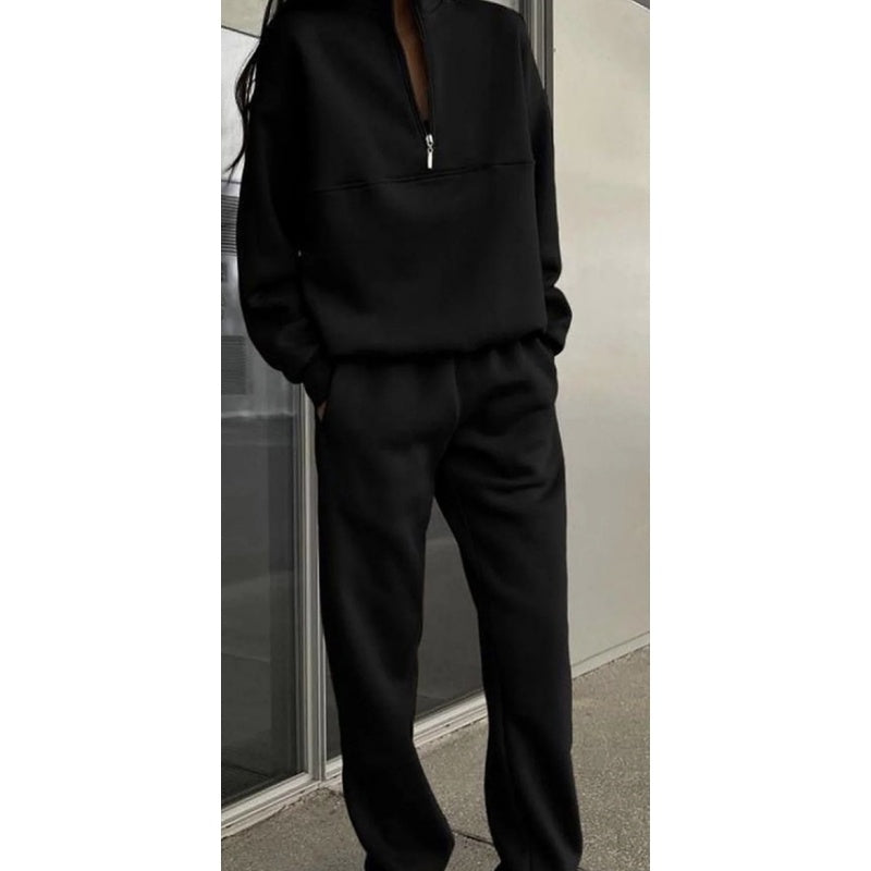 Damen Sweatshirt mit Halb-Reißverschluss und Jogginghose 2-teiliges Set