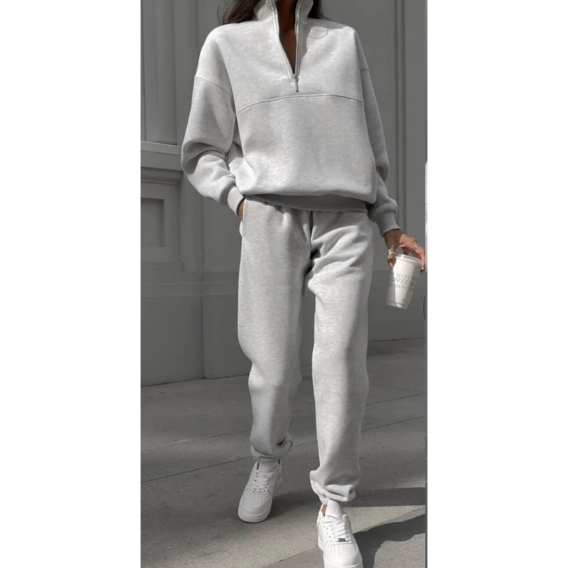 Damen Sweatshirt mit Halb-Reißverschluss und Jogginghose 2-teiliges Set