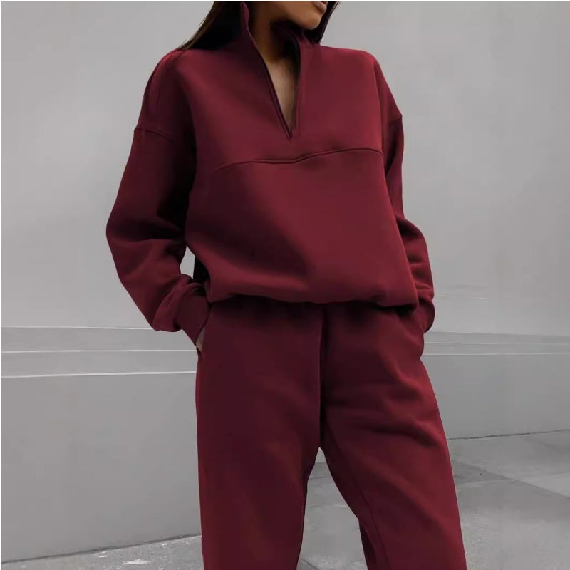 Damen Sweatshirt mit Halb-Reißverschluss und Jogginghose 2-teiliges Set