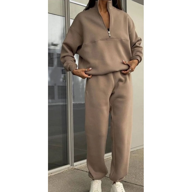 Damen Sweatshirt mit Halb-Reißverschluss und Jogginghose 2-teiliges Set