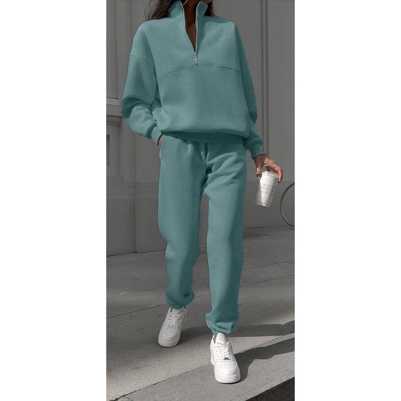Damen Sweatshirt mit Halb-Reißverschluss und Jogginghose 2-teiliges Set