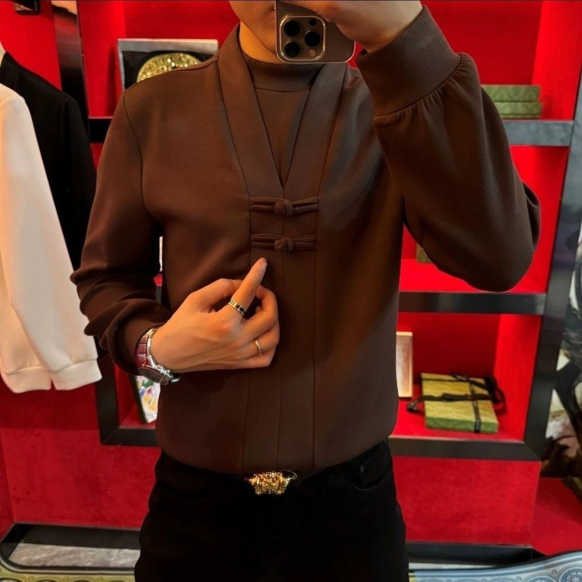 Langärmeliges Herren-Oberteil in Layering-Optik