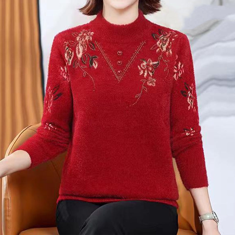 Women's Half-Turtleneck Plush-Lined Thickened Sweater